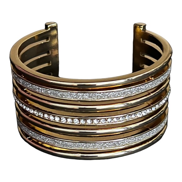 Cuff Bracelet Rhinestones Cuff Bracelet Rhinestones Gold Tone Cuff Bracelet - Picture 2 of 13